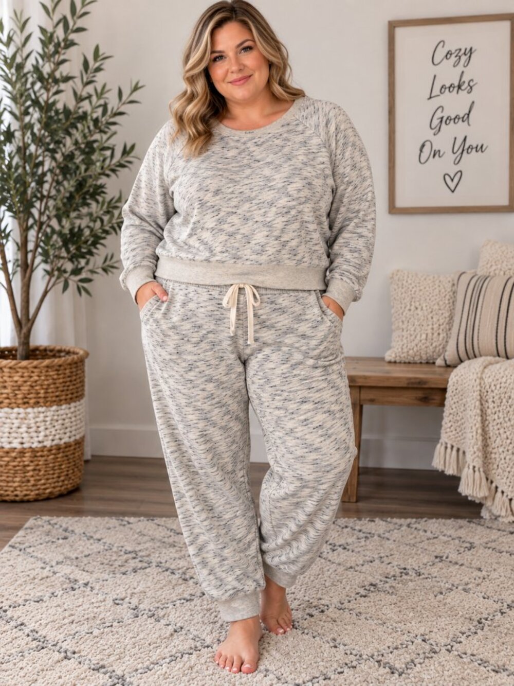 J.Crew Vintage Fleece Heather Gray Sweatshirt and Jogger Set Sz 2X/XXL